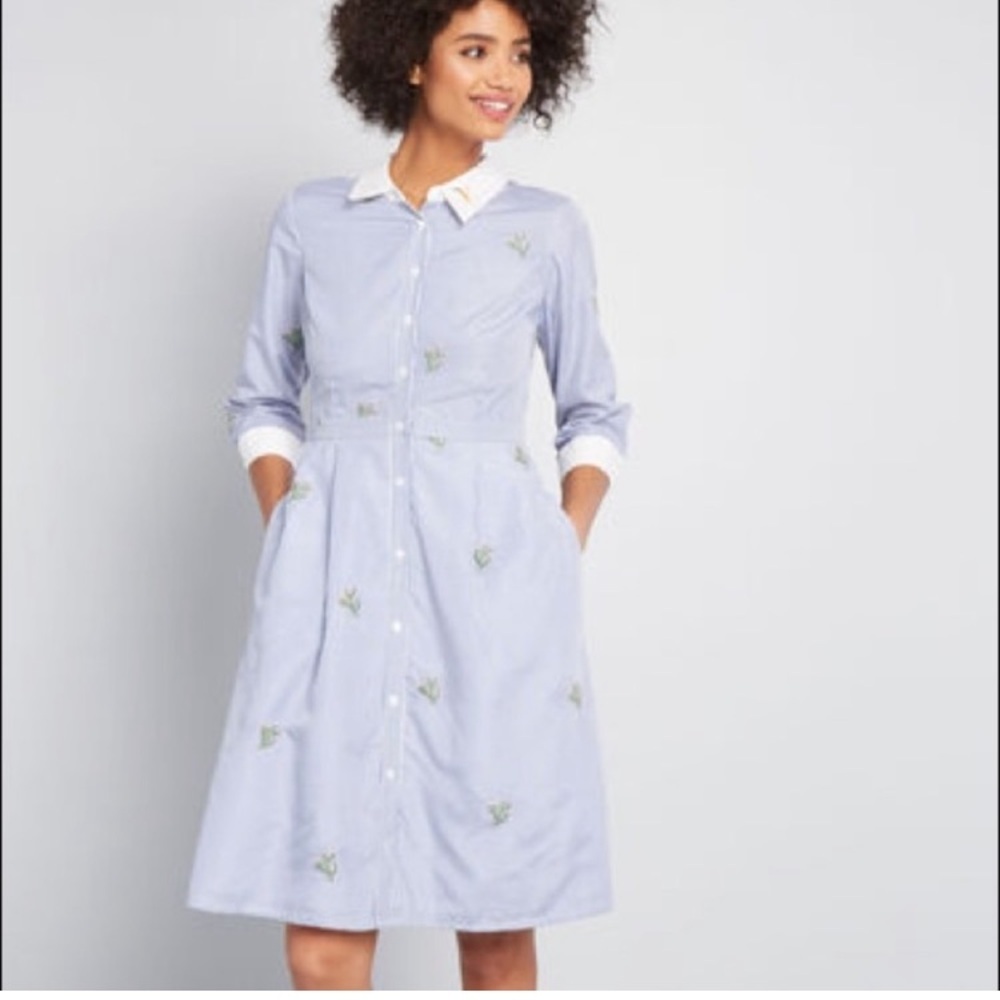 ModCloth blue striped cotton cactus dress button down plus size 28